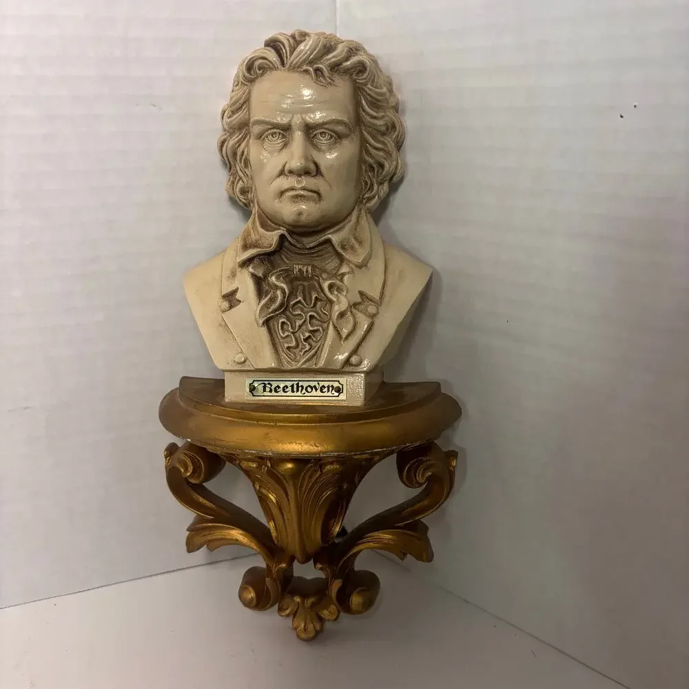 Beethoven Bust Wall Shelf Burwood Products #491-2 Gold Sconce Sitter 11 inches